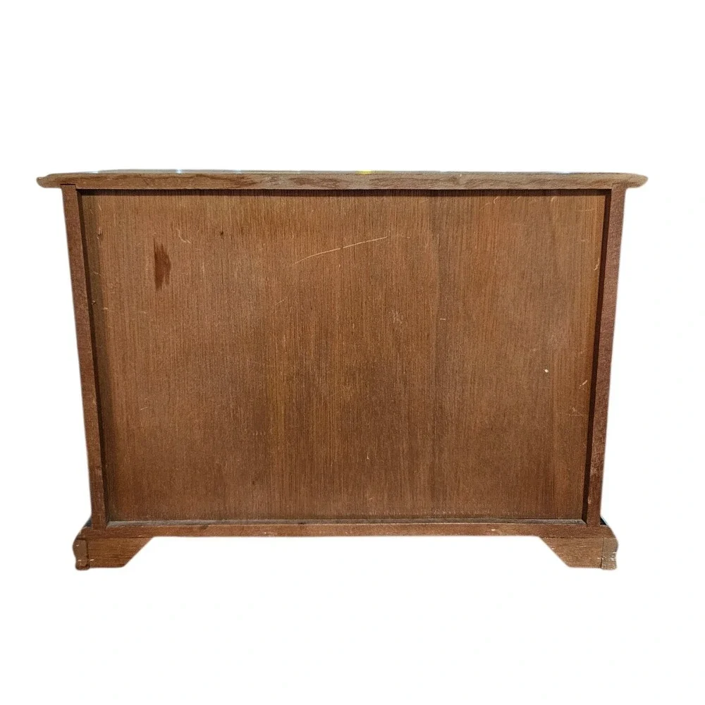 Vintage MCM Wooden Jewelry Armoire Etched Glass Doors & 4 Drawers Dresser 10.5